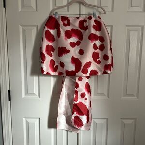 Women’s Pink and Red Printed Mini Skirt with Bow on the Back